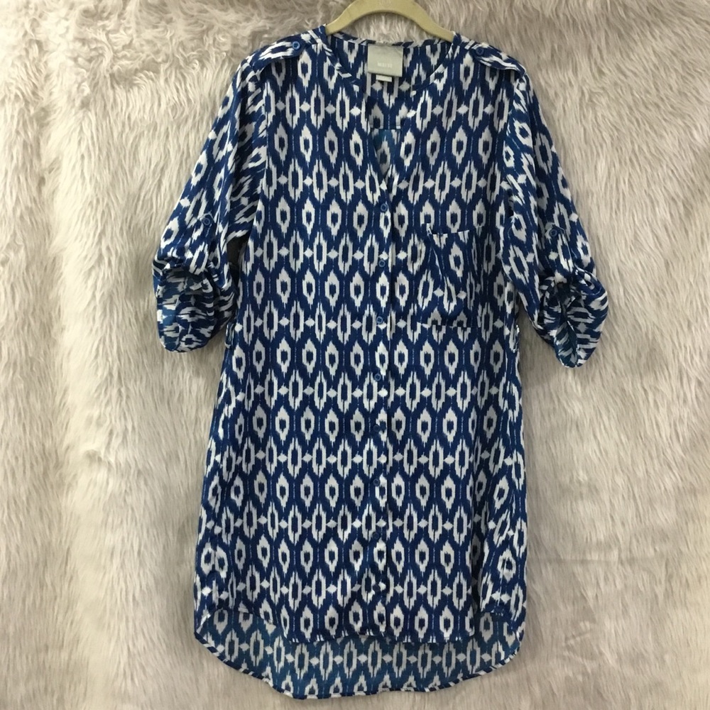 Anthropologie Maeve women’s shift blue geometric lightweight summer shir… - Picture 1 of 5